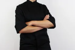 Veste de cuisine unisexe Egochef Cheap Air Plus noire polyester et coton à manches longues