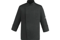 Veste de cuisine unisexe Egochef Cheap Air Plus noire polyester et coton à manches longues