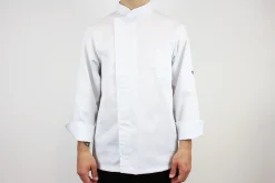 Veste de cuisine unisexe Egochef Cheap Air Plus blanche polyester et coton à manches longues