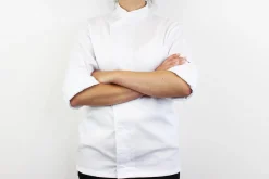 Veste de cuisine unisexe Egochef Cheap Air Plus blanche polyester et coton à manches longues