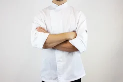 Veste de cuisine unisexe Egochef Cheap Air Plus blanche polyester et coton à manches longues