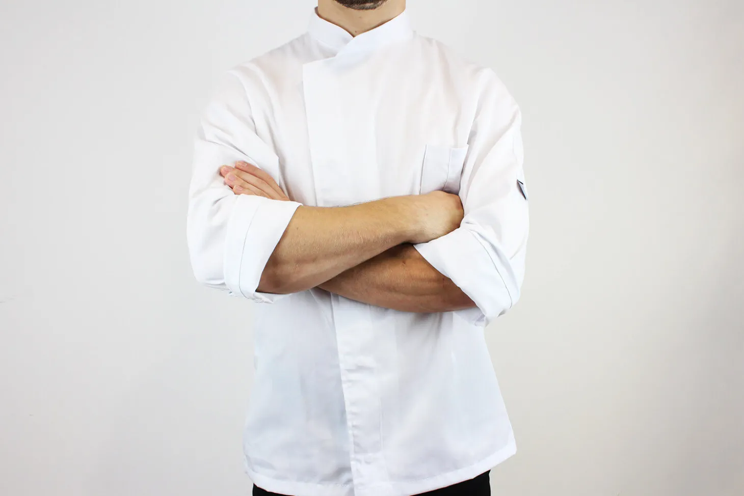 Veste de cuisine unisexe Egochef Cheap Air Plus blanche polyester et coton à manches longues