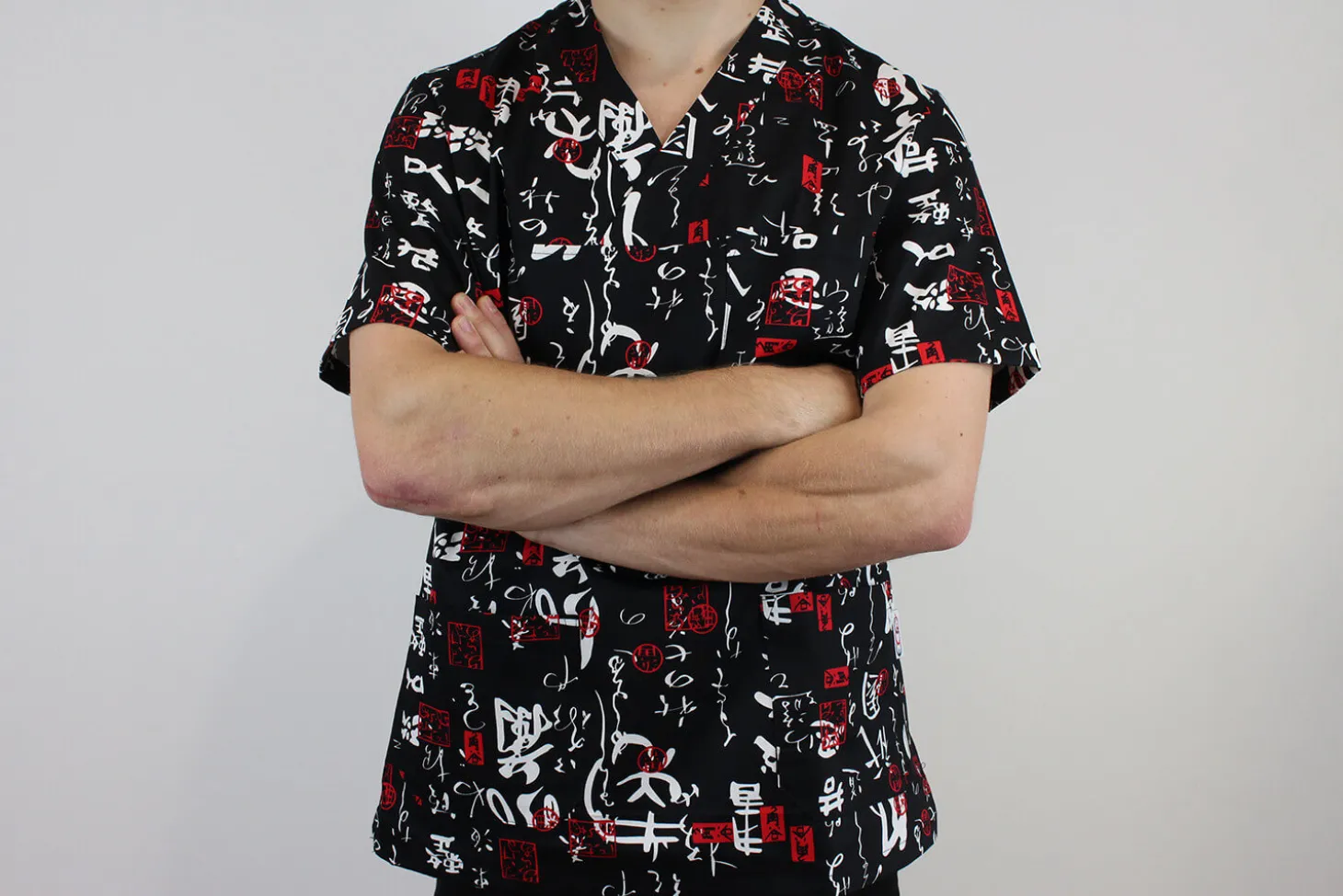 Veste de cuisine unisexe Egochef Leonardo caractères japonais 100% coton à manches courtes