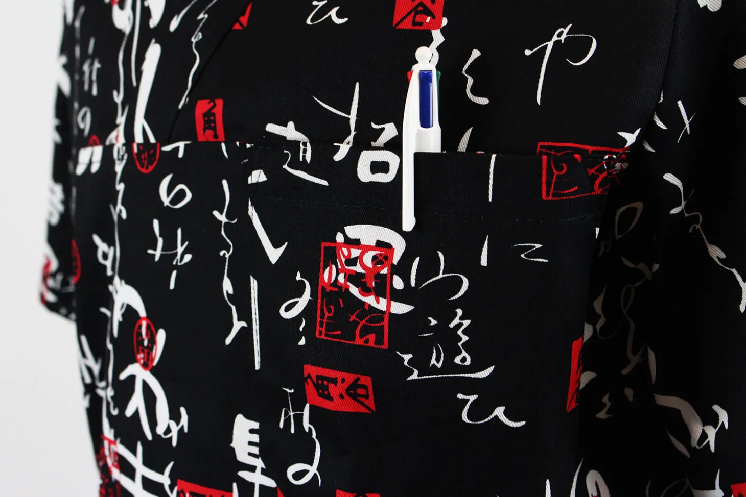 Veste de cuisine unisexe Egochef Leonardo caractères japonais 100% coton à manches courtes