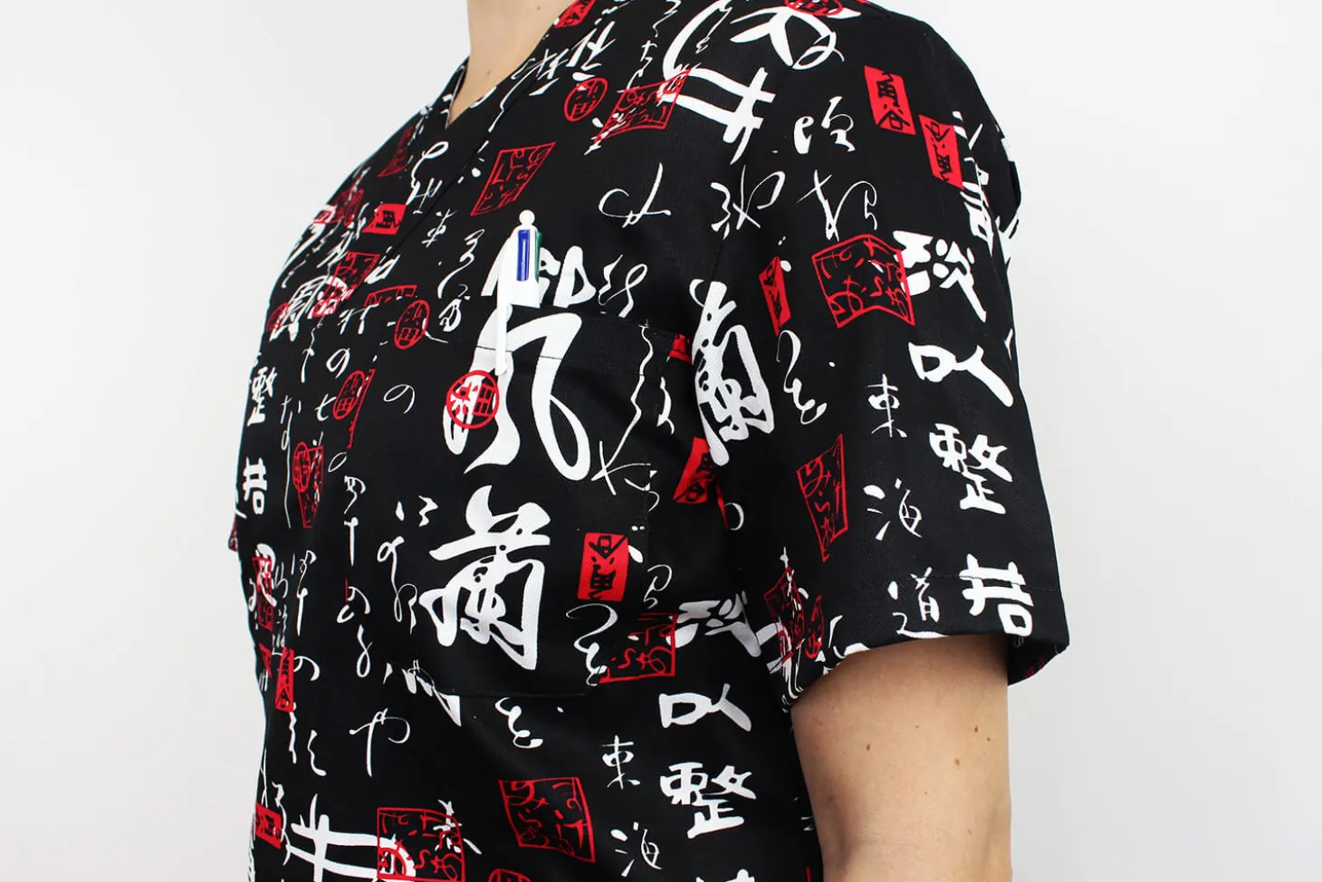 Veste de cuisine unisexe Egochef Leonardo caractères japonais 100% coton à manches courtes