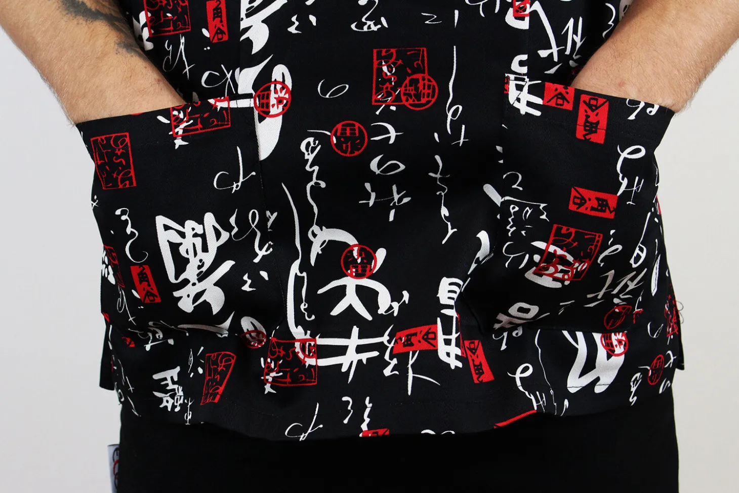 Veste de cuisine unisexe Egochef Leonardo caractères japonais 100% coton à manches courtes