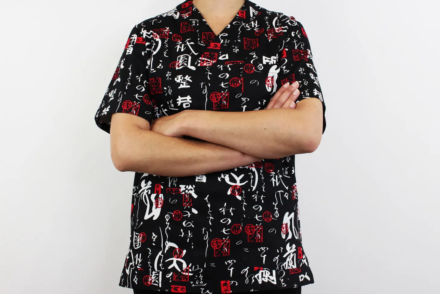 Veste de cuisine unisexe Egochef Leonardo caractères japonais 100% coton à manches courtes