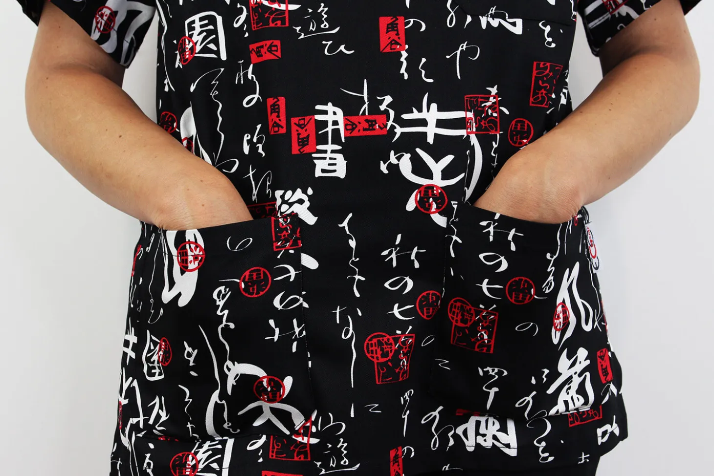 Veste de cuisine unisexe Egochef Leonardo caractères japonais 100% coton à manches courtes