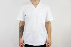 Veste de cuisine unisexe Egochef Leonardo blanche 100% coton à manches courtes