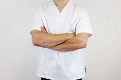 Veste de cuisine unisexe Egochef Leonardo blanche 100% coton à manches courtes