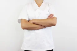 Veste de cuisine unisexe Egochef Leonardo blanche 100% coton à manches courtes