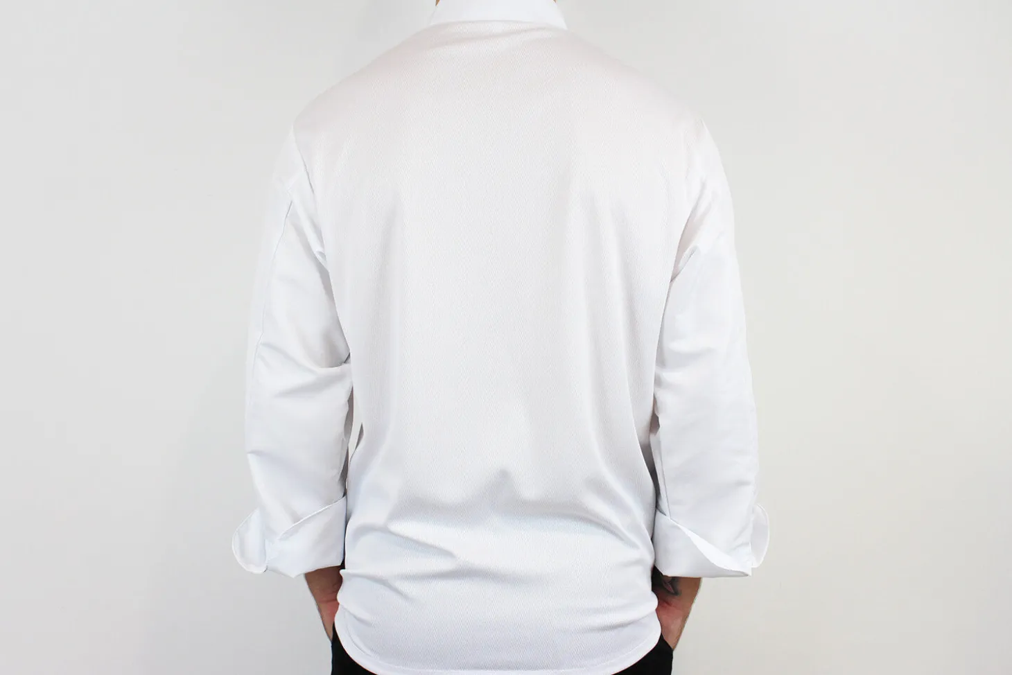 Veste de cuisine unisexe Egochef Ottavio Air Plus blanche 100% microfibre à manches longues