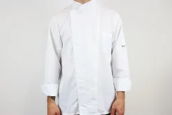 Veste de cuisine unisexe Egochef Ottavio Air Plus blanche 100% microfibre à manches longues