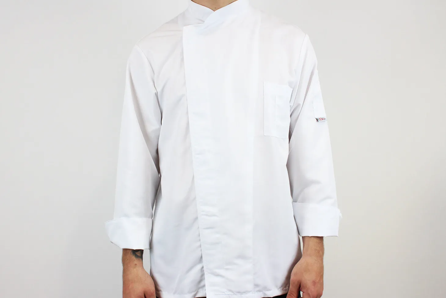 Veste de cuisine unisexe Egochef Ottavio Air Plus blanche 100% microfibre à manches longues