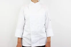 Veste de cuisine unisexe Egochef Ottavio Air Plus blanche 100% microfibre à manches longues