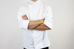 Veste de cuisine unisexe Egochef Ottavio Air Plus blanche 100% microfibre à manches longues