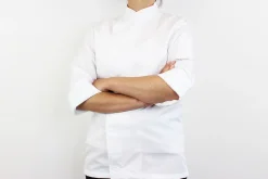 Veste de cuisine unisexe Egochef Ottavio Air Plus blanche 100% microfibre à manches longues
