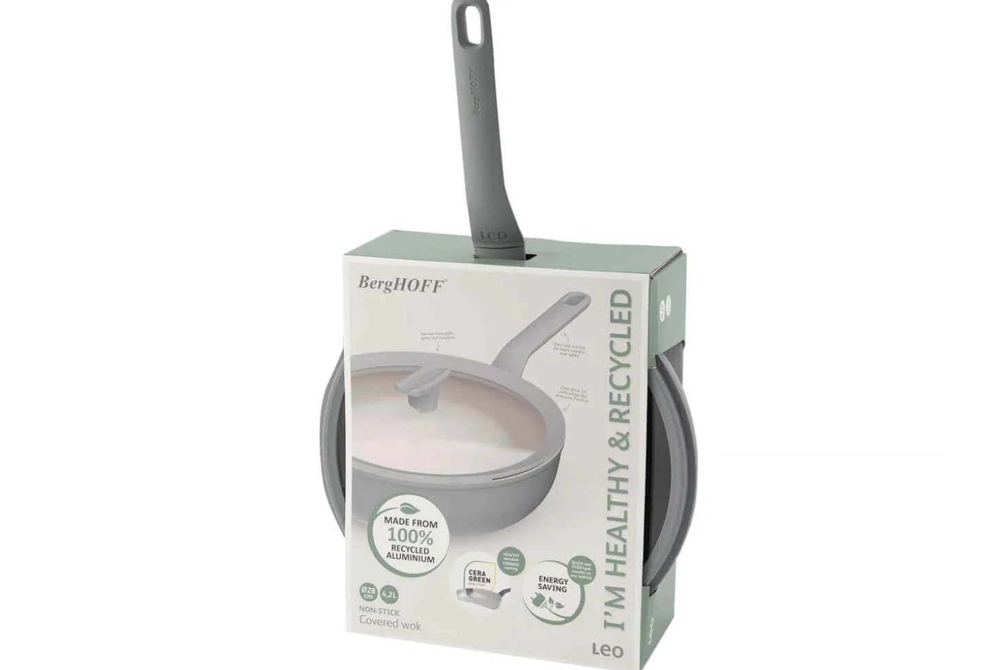 Wok antiadhérent Berghoff Leo Balance Moonmist avec couvercle 28cm