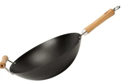 Wok antiadhérent Dexam avec 2 poignées en acier au carbone pour 4 à 6 personnes diamètre 36cm