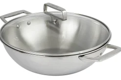 Wok Cristel Castel'Pro 28cm en acier inoxydable 18/10 3 ply 2 anses fixes avec couvercle