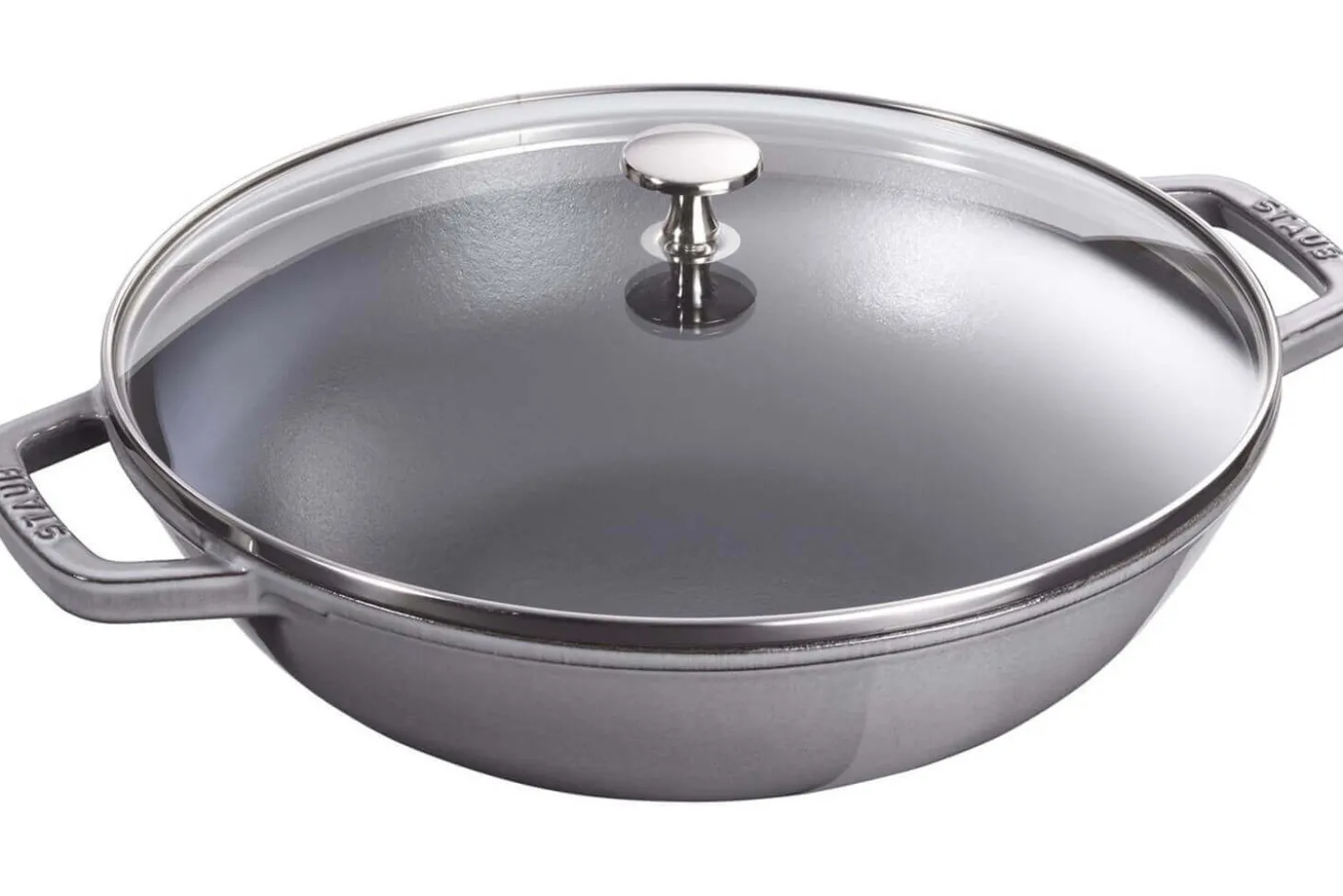 Wok en fonte Staub 30cm avec couvercle en verre + grille