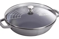 Wok en fonte Staub 30cm avec couvercle en verre + grille