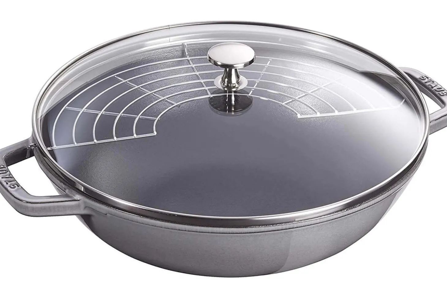 Wok en fonte Staub 30cm avec couvercle en verre + grille