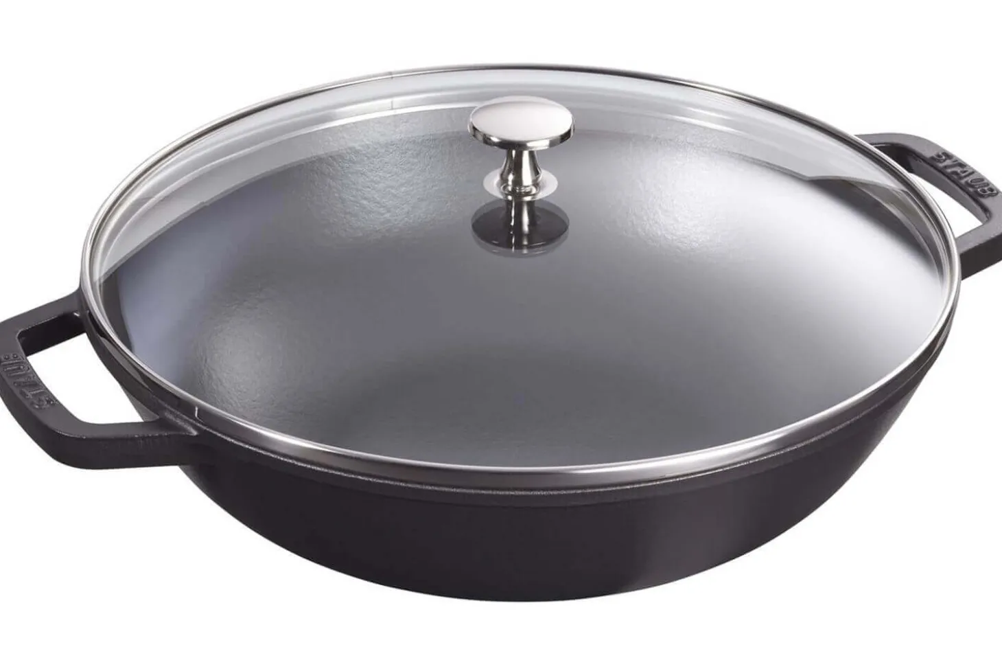 Wok en fonte Staub 30cm avec couvercle en verre + grille