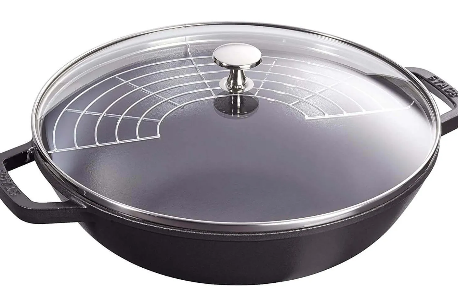 Wok en fonte Staub 30cm avec couvercle en verre + grille