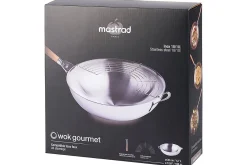 Wok Mastrad O'Wok Gourmet en acier inoxydable avec poignée amovible et grille